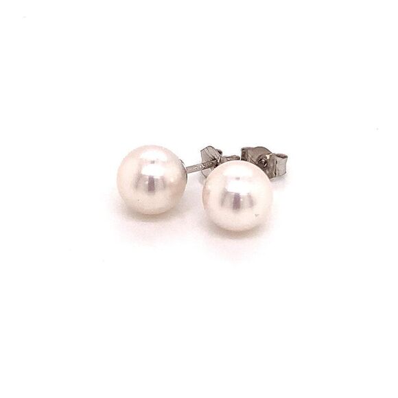 Akoya Pearl Stud Earrings 14k White Gold 6.95 mm Certified $599 015867 - Picture 6 of 12